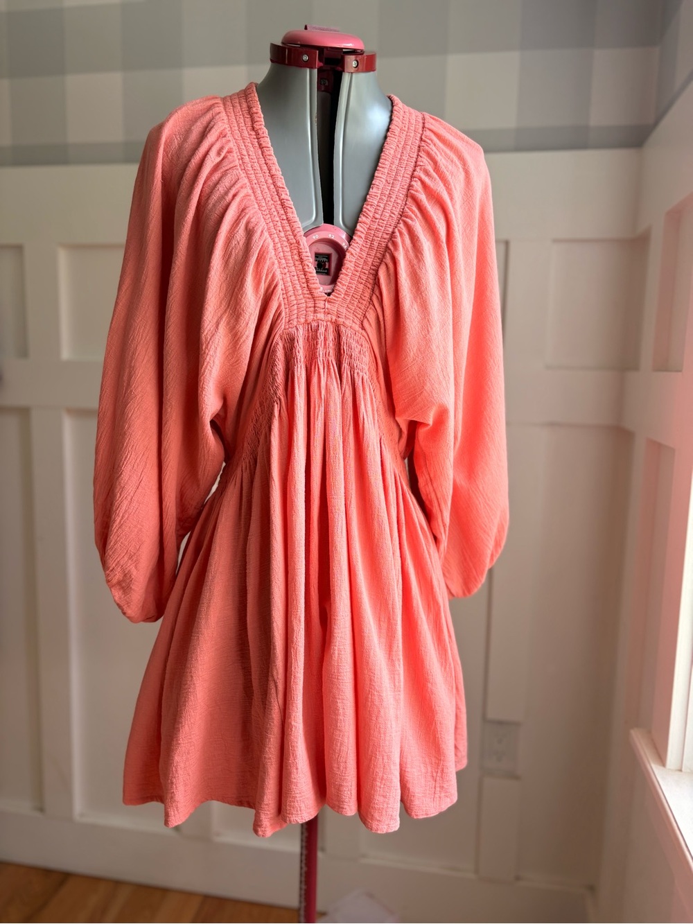 Free People Dusty Rose Long Sleeve Mini Smock Dress Medium - Picture 2 of 5